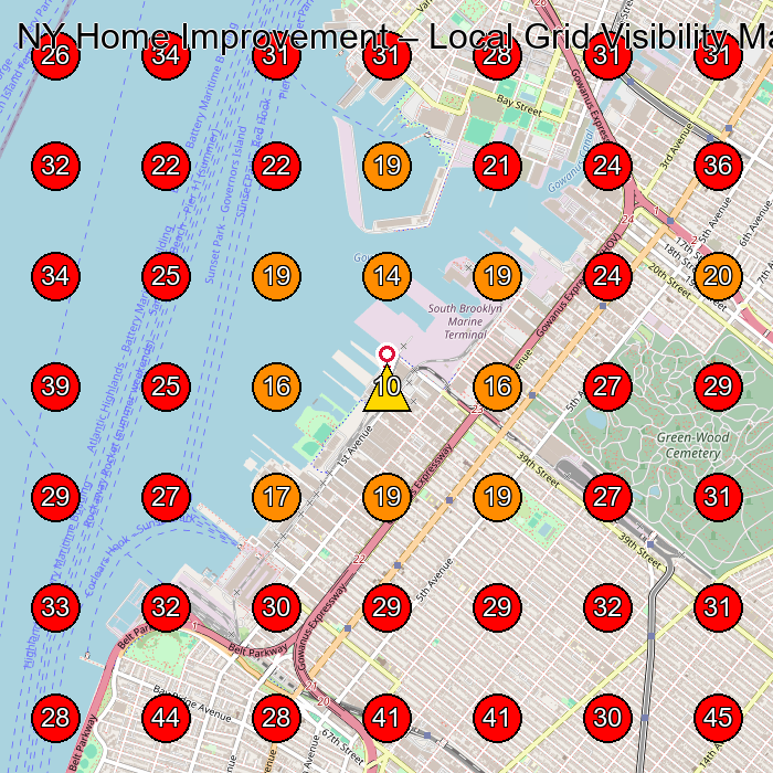 NY Home Improvement GeoGrid visibility map for Construction Company in Brooklyn